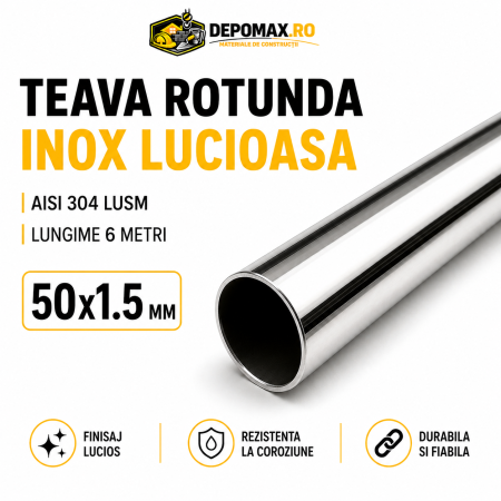 Teava rotunda inox lucios AISI 304 LUSM, 50 x 1.5 mm, 6 metri